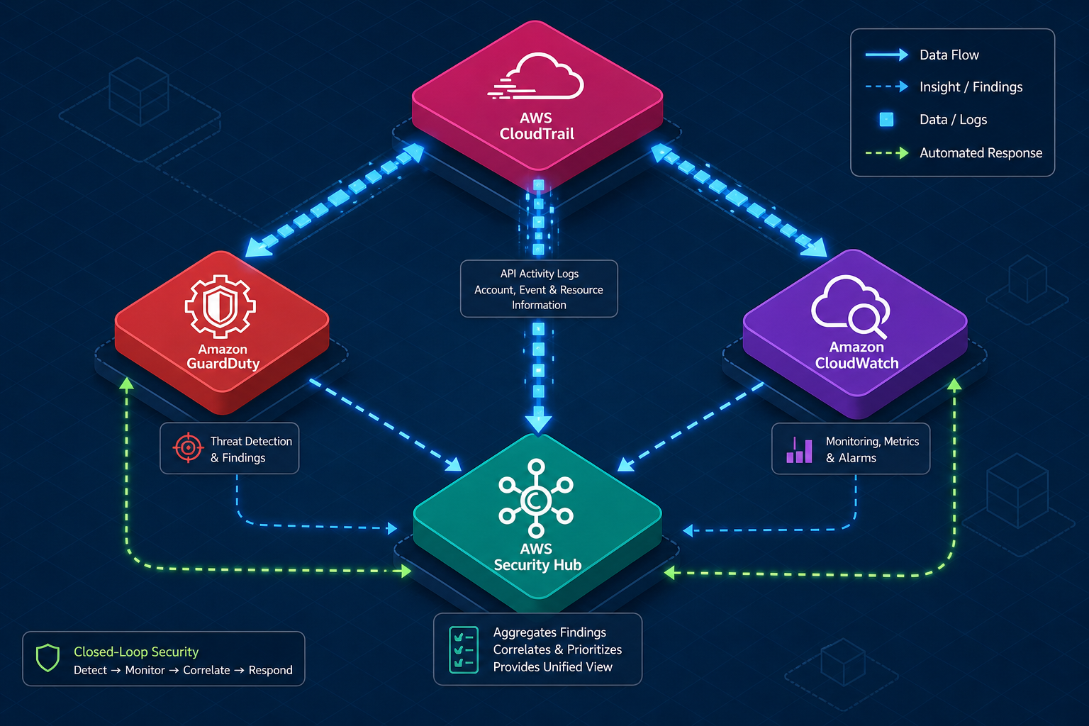 AWS Security Monitoring: CloudTrail, CloudWatch, GuardDuty & Security Hub
